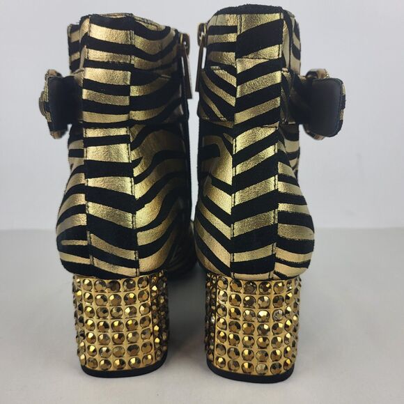 Kurt Geiger Women Zebra Print Black Gold Leather Stud Ankle Boots 6.5 - Picture 11 of 14